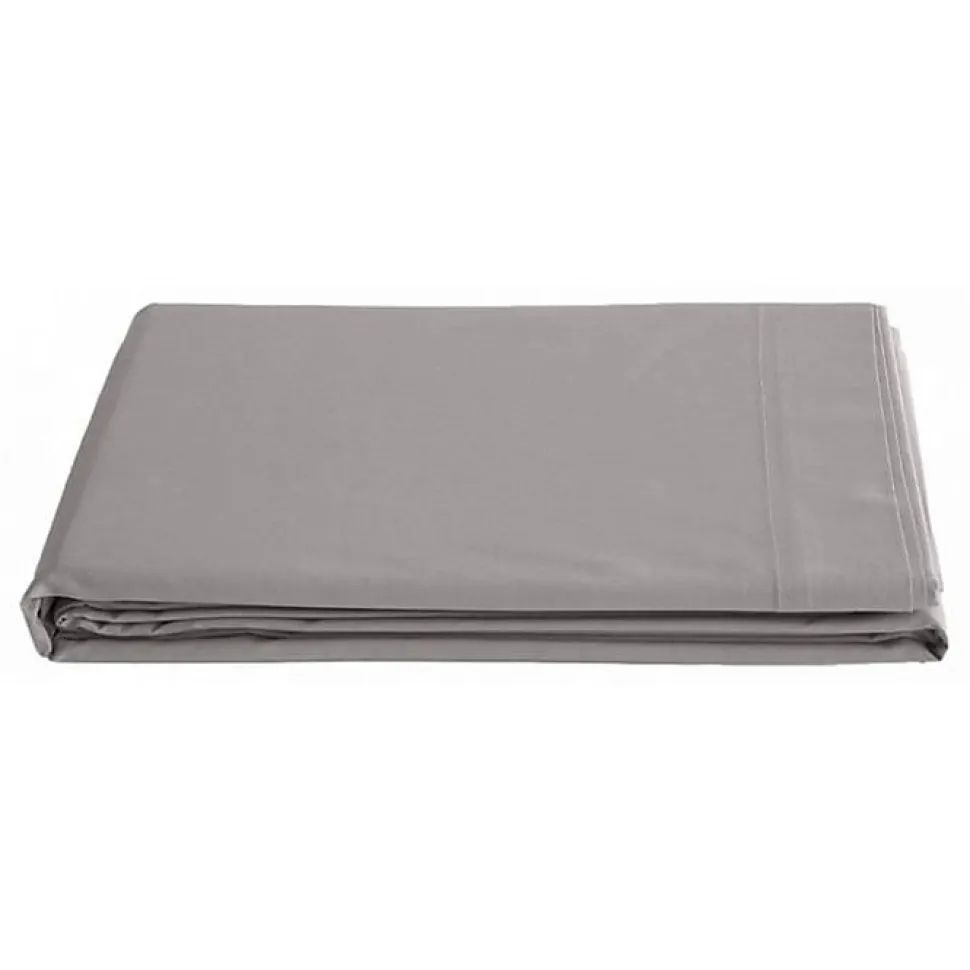 Drap plat percale pur coton peigné longues fibres 80 fils/cm² Vent du sud - Cendre - 180 x 290 cm pour lit 1 place