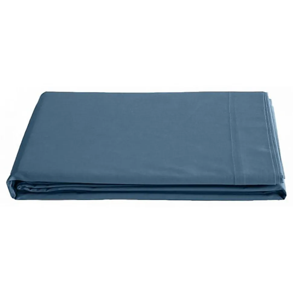 Drap plat percale pur coton peigné longues fibres 80 fils/cm² Vent du sud - Marine - 240 x 300 cm pour lit 2 places