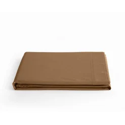 Drap plat percale pur coton peigné longues fibres 80 fils/cm² Vent du sud - Cognac - 180 x 290 cm pour lit 1 place