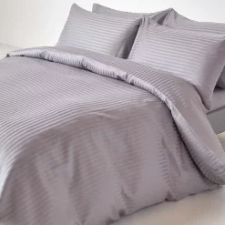 Drap plat satin rayé en coton égyptien 330 fils gris, 178x255 cm - HOMESCAPES