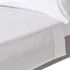 Drap plat satin rayé en coton égyptien 330 fils blanc, 270x300 cm - HOMESCAPES