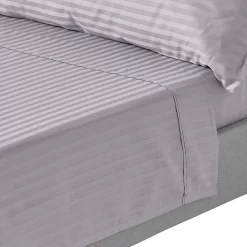 Drap plat satin rayé en coton égyptien 330 fils gris, 230x255 cm - HOMESCAPES