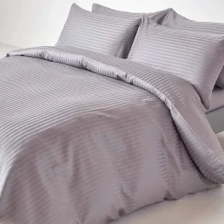 Drap plat satin rayé en coton égyptien 330 fils gris, 240x300 cm - HOMESCAPES