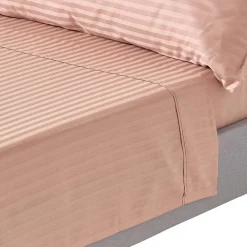 Drap plat satin rayé en coton égyptien 330 fils taupe, 240x275 cm - HOMESCAPES