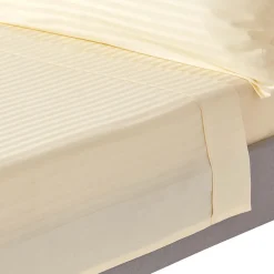 Drap plat satin rayé en coton égyptien 330 fils jaune pâle, 180x290 cm - HOMESCAPES