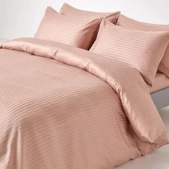 Drap plat satin rayé en coton égyptien 330 fils taupe, 180x290 cm - HOMESCAPES