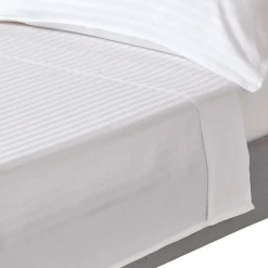 Drap plat satin rayé en coton égyptien 330 fils blanc, 230x255 cm - HOMESCAPES