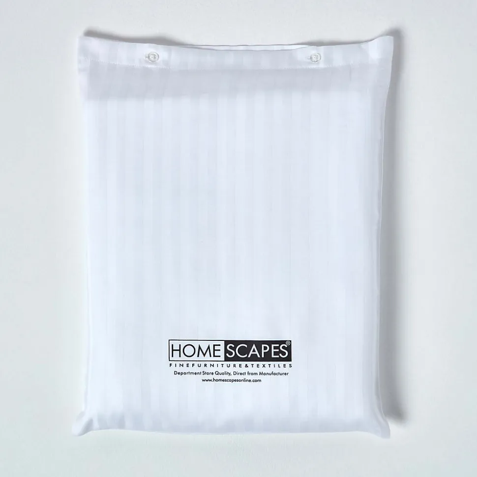 Drap plat satin rayé en coton égyptien 330 fils blanc, 230x255 cm - HOMESCAPES