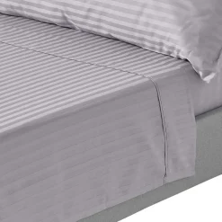 Drap plat satin rayé en coton égyptien 330 fils gris, 275x275 cm - HOMESCAPES