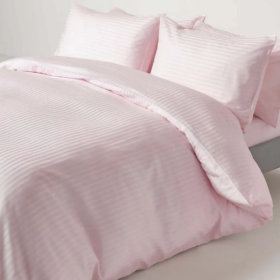 Drap plat satin rayé en coton égyptien 330 fils violet, 180x290 cm - HOMESCAPES