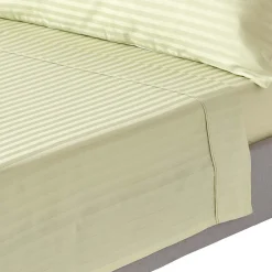 Drap plat satin rayé en coton égyptien 330 fils vert sauge, 270x300 cm - HOMESCAPES