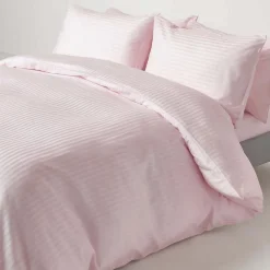 Drap plat satin rayé en coton égyptien 330 fils violet, 240x300 cm - HOMESCAPES