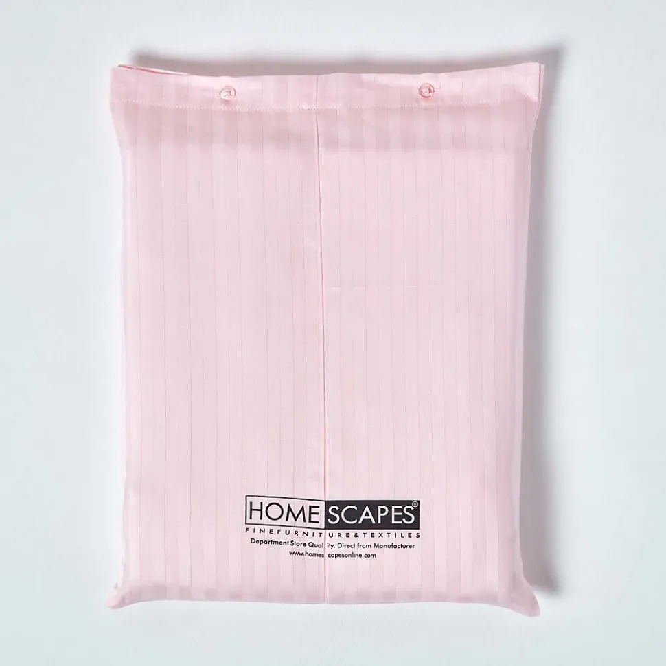 Drap plat satin rayé en coton égyptien 330 fils rose, 230x255 cm - HOMESCAPES