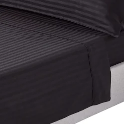 Drap plat satin rayé en coton égyptien 330 fils noir, 180x290 cm - HOMESCAPES