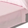 Drap plat satin rayé en coton égyptien 330 fils rose, 275x275 cm - HOMESCAPES