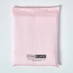 Drap plat satin rayé en coton égyptien 330 fils rose, 275x275 cm - HOMESCAPES