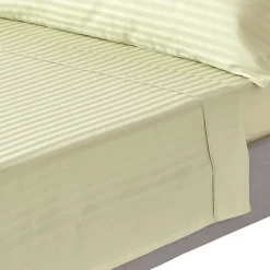 Drap plat satin rayé en coton égyptien 330 fils vert sauge, 240x300 cm - HOMESCAPES