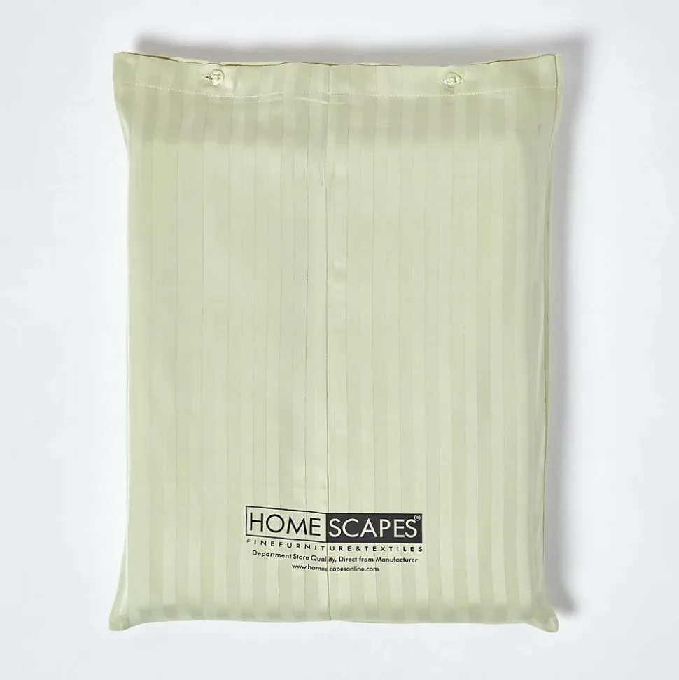 Drap plat satin rayé en coton égyptien 330 fils vert sauge, 240x300 cm - HOMESCAPES
