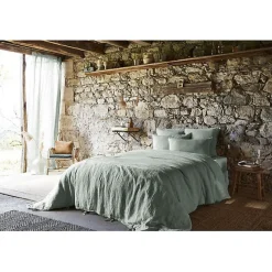 Drap plat "Soline" toutes dimensions Lin lavé - Soline Eucalyptus - 240 x 300 cm pour lit 2 places