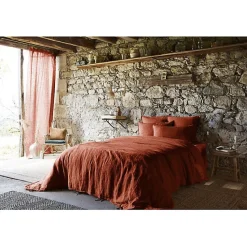 Drap plat "Soline" toutes dimensions Lin lavé - Soline Paprika - 270 x 300 cm pour lit King size