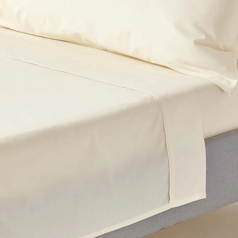 Drap plat uni 100 % coton égyptien 200 fils ivoire, 270x300 cm - HOMESCAPES