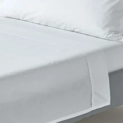 Drap plat uni 100 % coton égyptien 200 fils blanc, 240x275 cm - HOMESCAPES