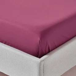 Drap plat uni 100 % coton égyptien 200 fils bordeaux, 180x290 cm - HOMESCAPES