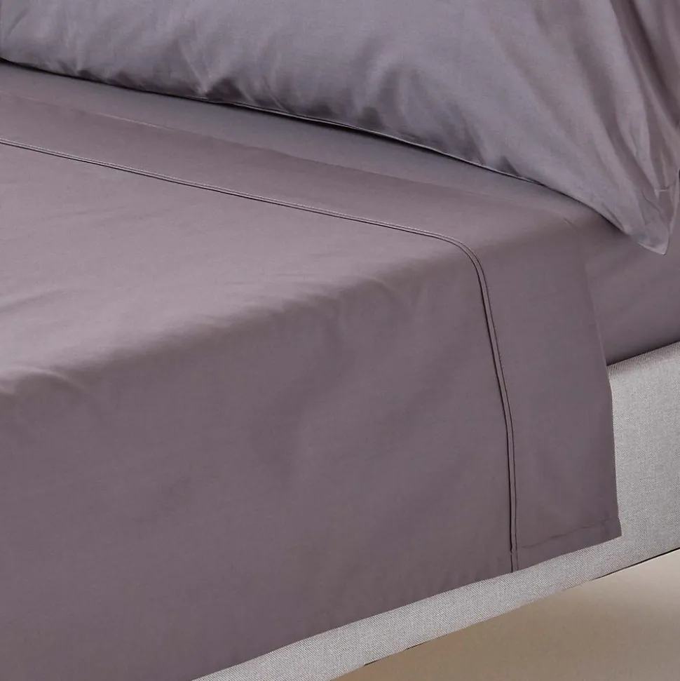 Drap plat uni 100 % coton égyptien 200 fils gris foncé, 240x300 cm - HOMESCAPES