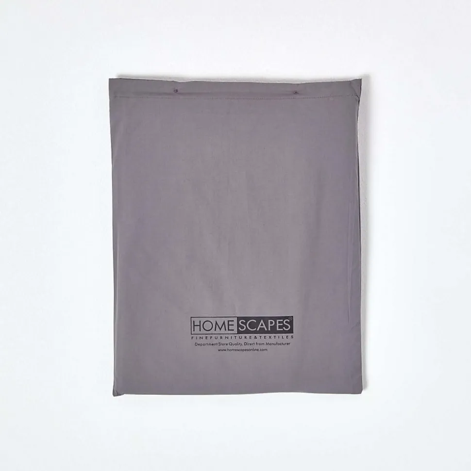 Drap plat uni 100 % coton égyptien 200 fils gris foncé, 240x300 cm - HOMESCAPES