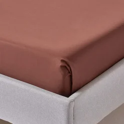 Drap plat uni 100 % coton égyptien 200 fils marron chocolat, 240x275 cm - HOMESCAPES
