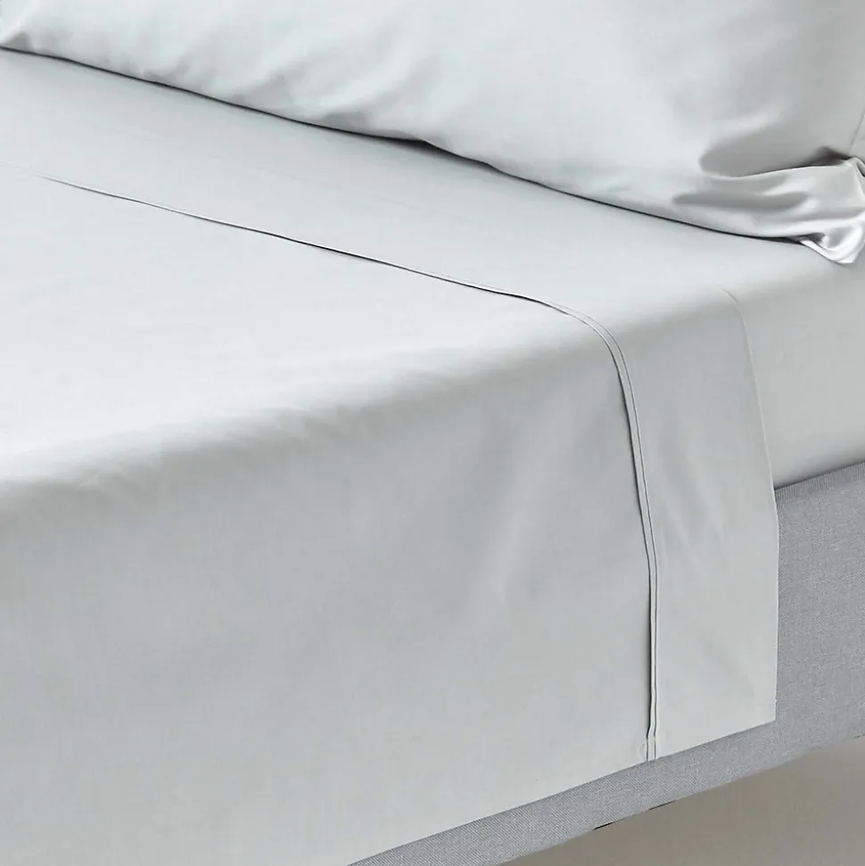 Drap plat uni 100 % coton égyptien 200 fils gris argent, 178x255 cm - HOMESCAPES