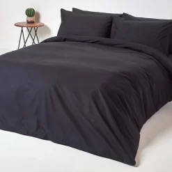 Drap plat uni 100 % coton égyptien 200 fils noir, 275x275 cm - HOMESCAPES