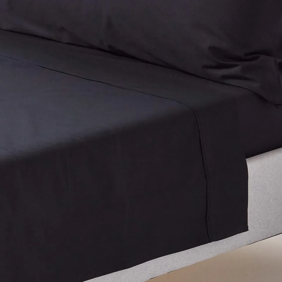 Drap plat uni 100 % coton égyptien 200 fils noir, 275x275 cm - HOMESCAPES