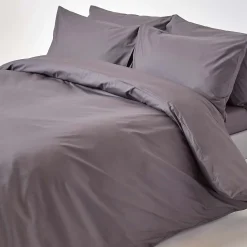 Drap plat uni 100 % coton égyptien 200 fils gris foncé, 240x275 cm - HOMESCAPES