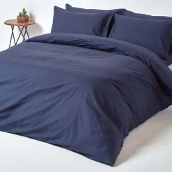 Drap plat uni 100 % coton égyptien 200 fils bleu marine, 240x275 cm - HOMESCAPES