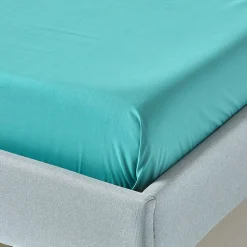 Drap plat uni 100 % coton égyptien 200 fils bleu canard, 240x275 cm - HOMESCAPES