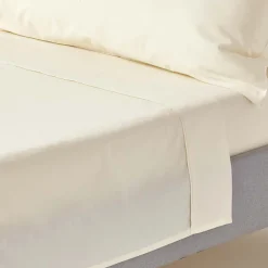 Drap plat uni 100 % coton égyptien 200 fils ivoire, 240x300 cm - HOMESCAPES