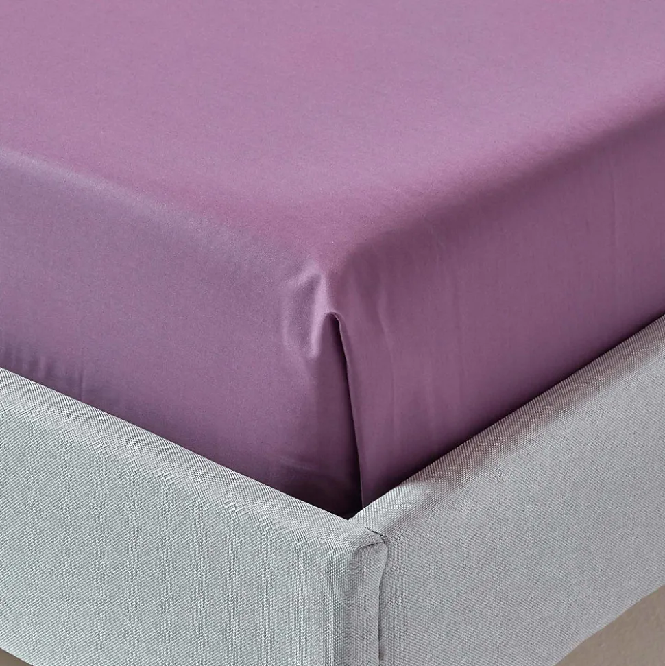 Drap plat uni 100 % coton égyptien 200 fils violet, 180x290 cm - HOMESCAPES