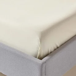 Drap plat uni 100 % coton égyptien 200 fils ivoire, 178x255 cm - HOMESCAPES