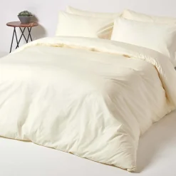 Drap plat uni 100 % coton égyptien 200 fils ivoire, 230x255 cm - HOMESCAPES