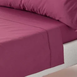 Drap plat uni 100 % coton égyptien 200 fils bordeaux, 270x300 cm - HOMESCAPES