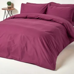 Drap plat uni 100 % coton égyptien 200 fils bordeaux, 270x300 cm - HOMESCAPES