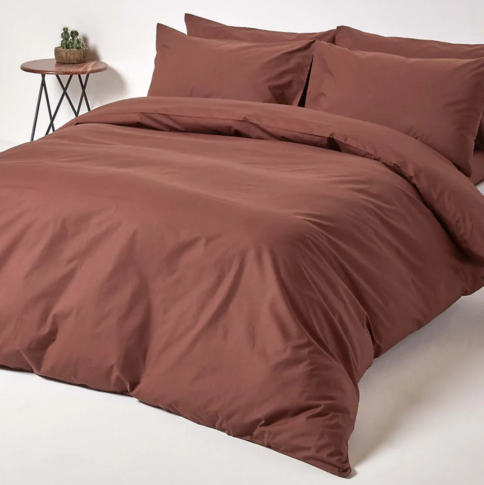 Drap plat uni 100 % coton égyptien 200 fils marron chocolat, 270x300 cm - HOMESCAPES