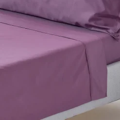 Drap plat uni 100 % coton égyptien 200 fils violet, 240x300 cm - HOMESCAPES