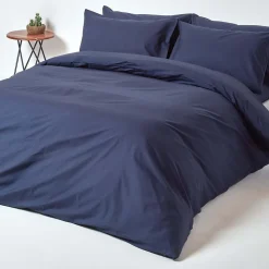 Drap plat uni 100 % coton égyptien 200 fils bleu marine, 240x300 cm - HOMESCAPES