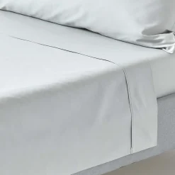 Drap plat uni 100 % coton égyptien 200 fils gris argent, 275x275 cm - HOMESCAPES