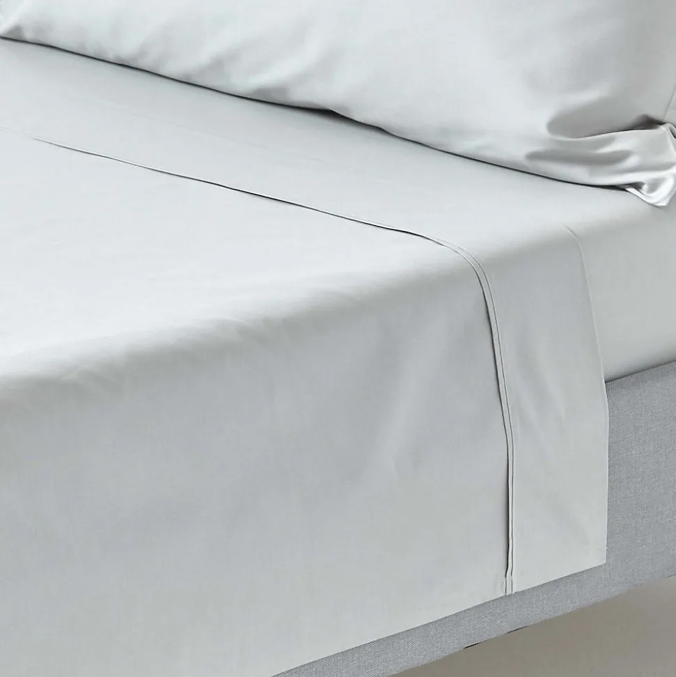 Drap plat uni 100 % coton égyptien 200 fils gris argent, 275x275 cm - HOMESCAPES