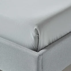 Drap plat uni 100 % coton égyptien 200 fils gris argent, 275x275 cm - HOMESCAPES