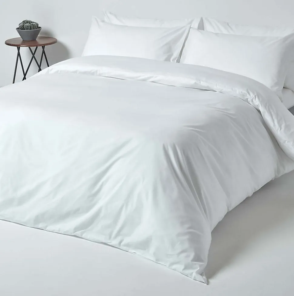 Drap plat uni 100 % coton égyptien 200 fils blanc, 270x300 cm - HOMESCAPES