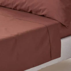 Drap plat uni 100 % coton égyptien 200 fils marron chocolat, 178x255 cm - HOMESCAPES